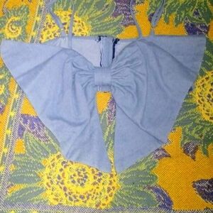 Sky Blue Bow-Front Crop Top with Spaghetti Straps